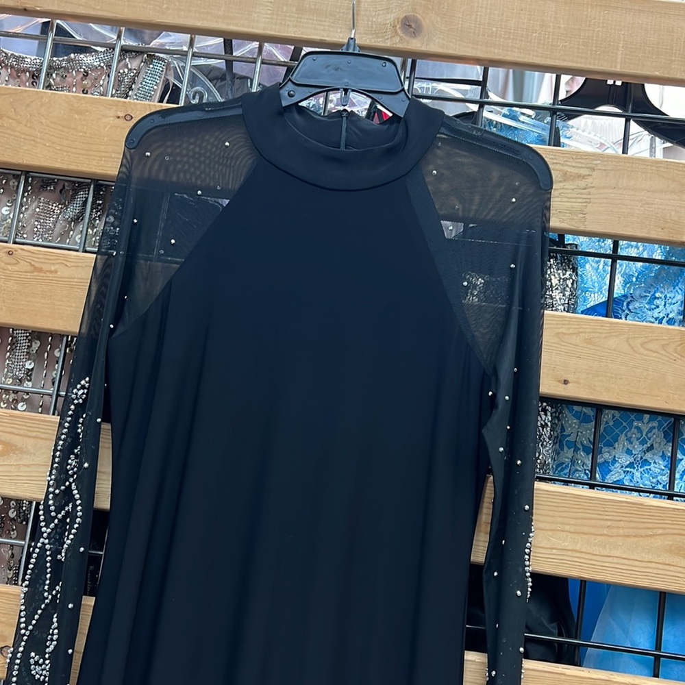 NWT,Marina dress Raglan Beaded Mesh Long Sleeve Crew Neck Jersey Sheath Gown - Picture 7 of 17